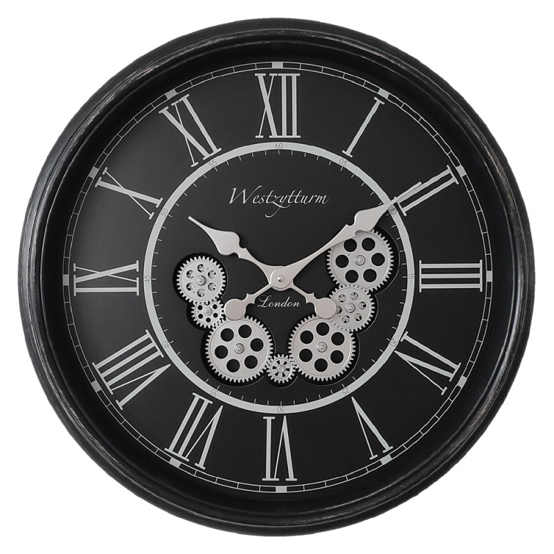 Zahnrad Uhr Schwarz/Silber 58cm