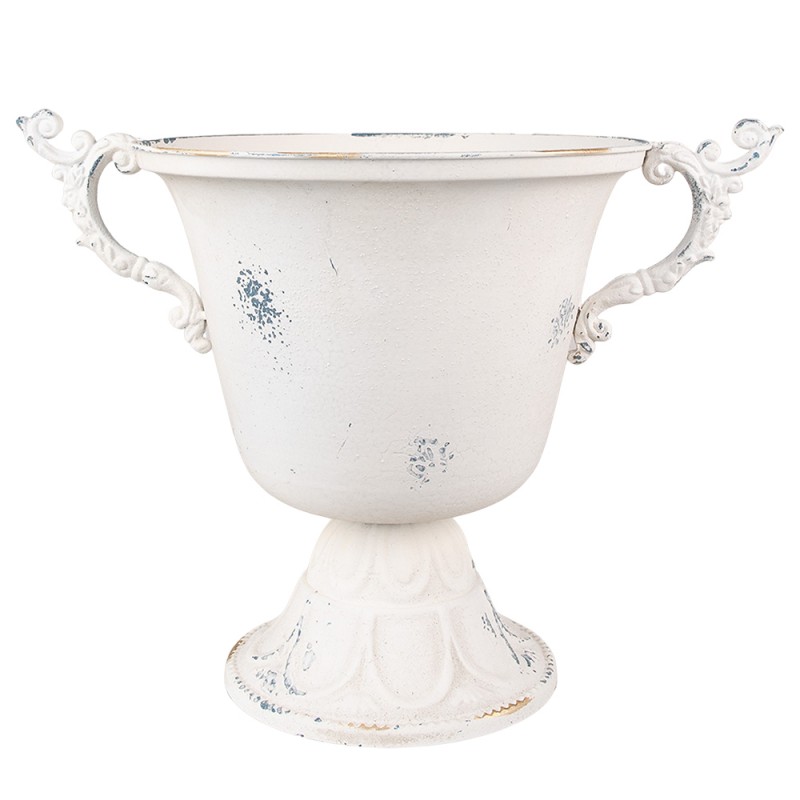 6Y4744 Deko Vase 33 cm Beige Metall Deko Accessoires Blumeptopf drinnen