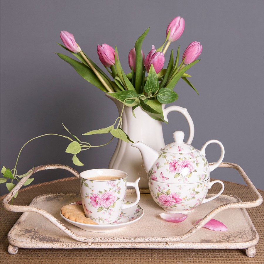 6CE1072 Kaffeetasse mit Unterteller 160 ml Mehrfarbig Porzellan Blumen Rund Tasse 