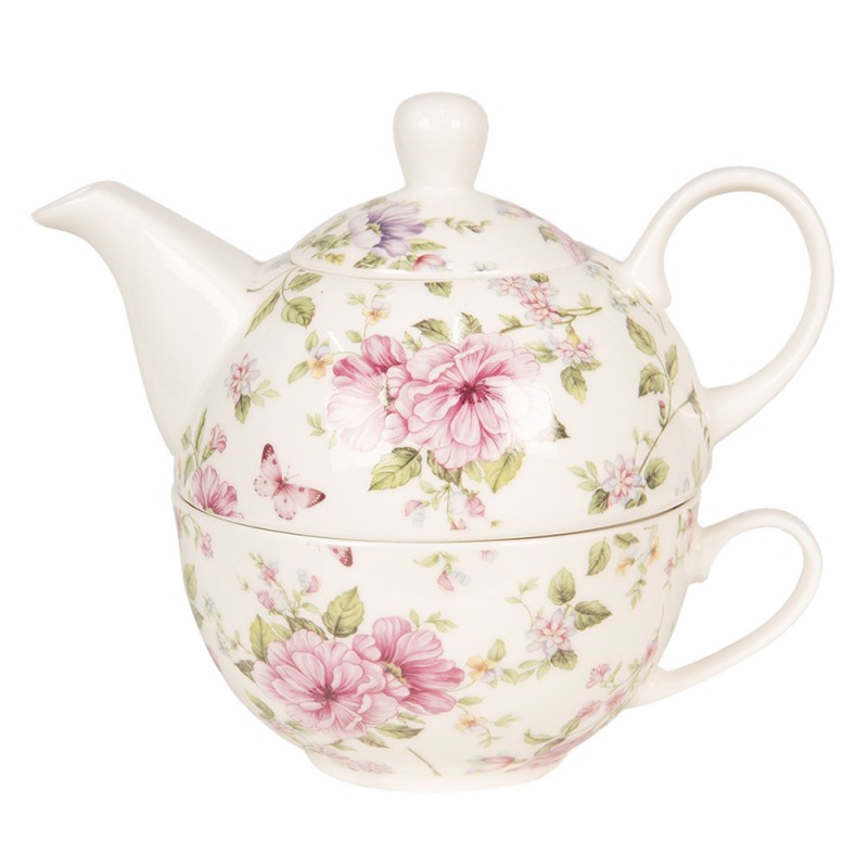 6CE1073 Tea for One 400 ml / 250 ml Mehrfarbig Porzellan Blumen Rund Teekannen Set Teeset