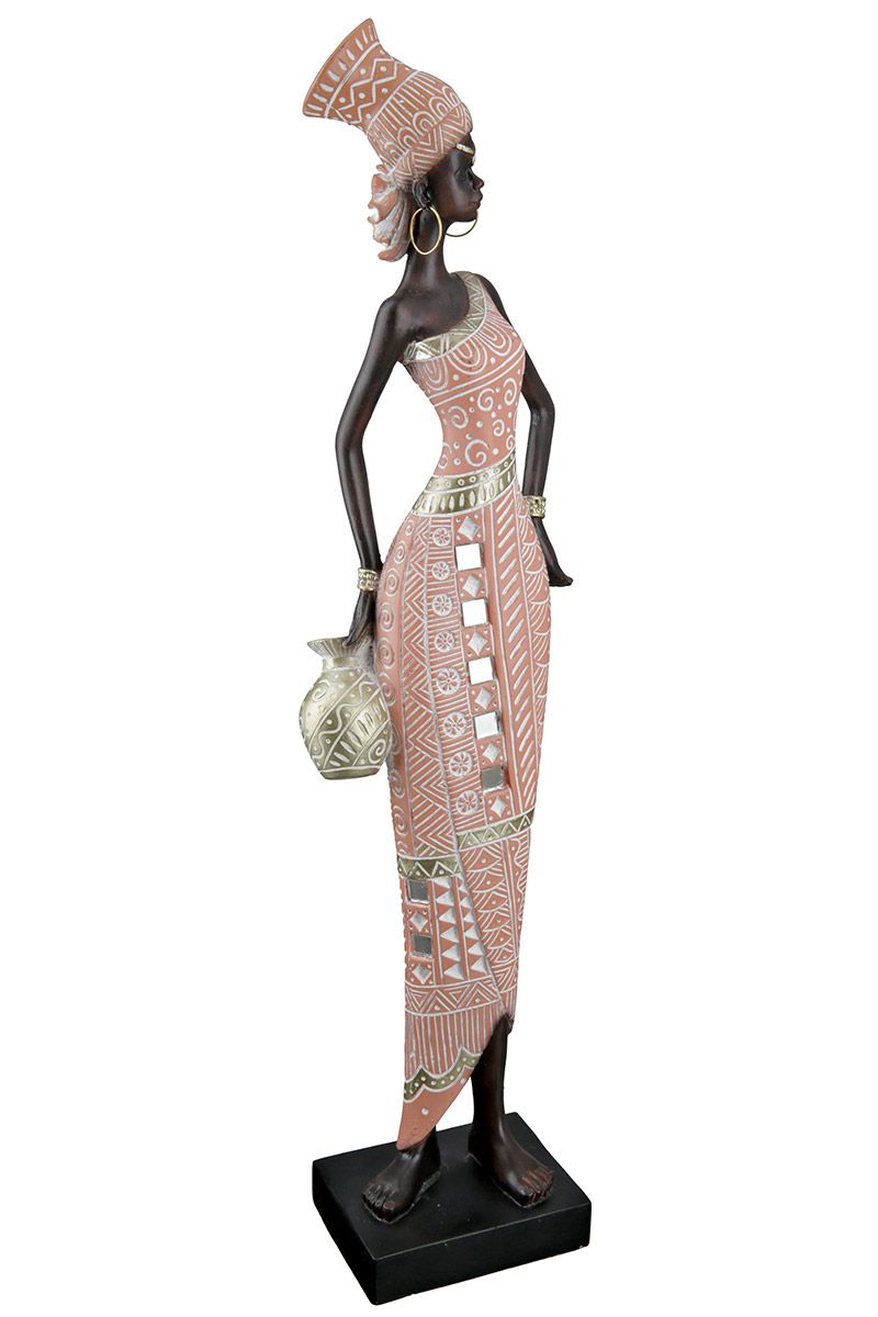 Figur "Malaika" braun mit rosa/goldfarbenem Kleid und Spiegelmosaik auf Base 40cm