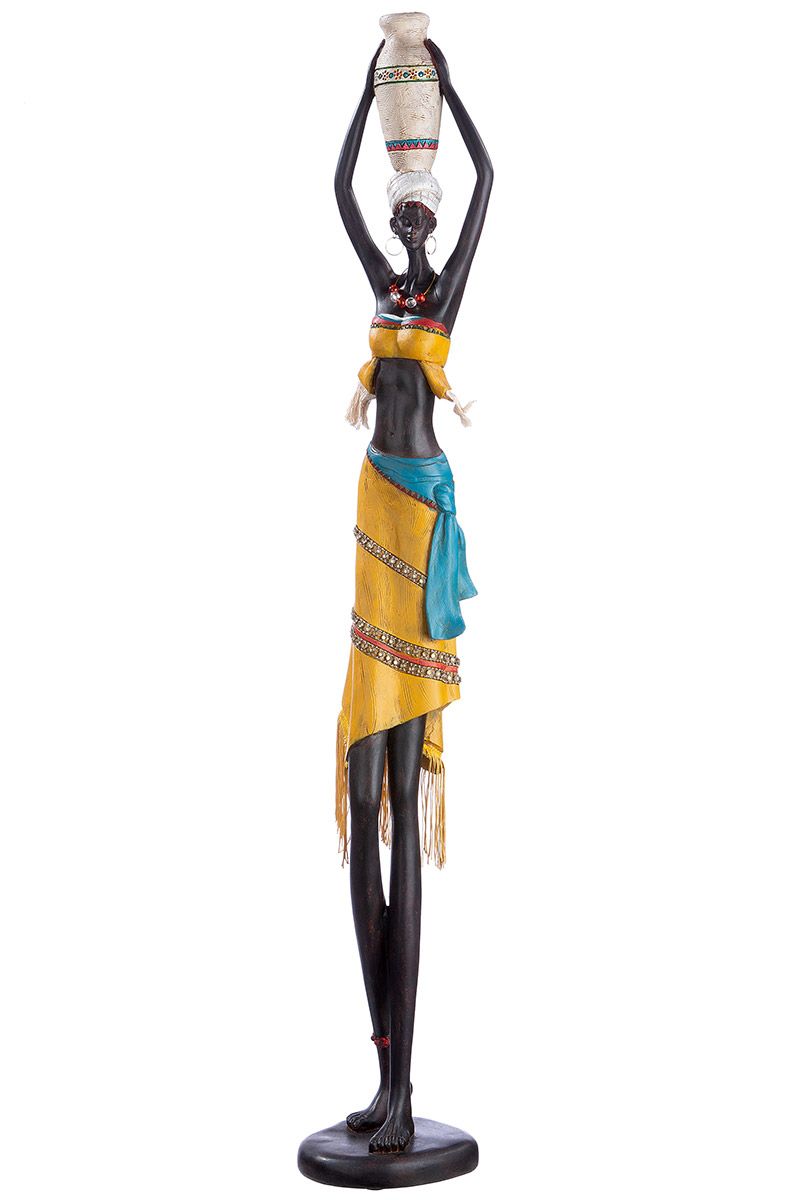 Afrikanerin "Auma" braun/bunt, mit Vase und Paillettenschmuck 89cm