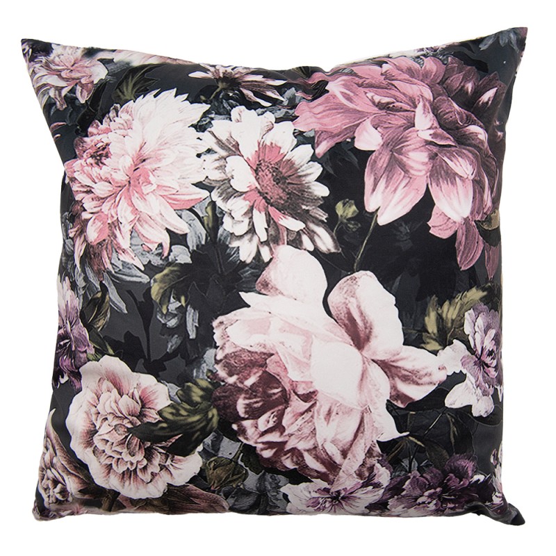 KT021.311 Kissenhülle 45x45 cm Schwarz Rosa Polyester Blumen Kissenbezug